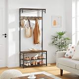 VASAGLE Coat Rack Hallway Cabinet with Top Board Bench Shoe Rack 5 Hooks view 2