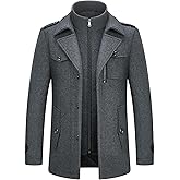 Lamgool Men's Winter Wool Blend Coat Casual Business Single Breasted Peacoat