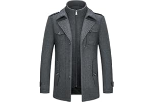 Lamgool Men's Winter Wool Blend Coat Casual Business Single Breasted Peacoat