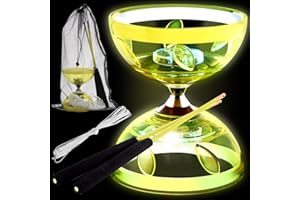 Simgoing Chinese Yoyo Diabolo Set Includes Colorful LED Diabolo Toy Light up with 2 Pieces Sticks, 1 Piece String, 1 Net Bag for Fun(Yellow)