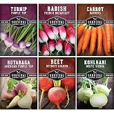 Root Vegetable Seeds Variety Pack for Planting | 6 Heirloom Non-GMO Root Crops: Carrots, Turnips, Radishes, Kohlrabi, Rutabaga &amp; Beets - Survival Garden Seeds
