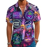 Hopivy Funny Hawaiian Shirts for Men Vintage Button Down Summer Short Sleeve Shirt 80s Neon Party Beach Outfits