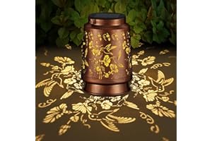 PAWATEE Solar Lantern Outdoor Hanging Waterproof Outside Metal Openwork Pattern Birthday Mothers Day Gifts for Mom Women Landscape Lights for Porch Garden Yard Patio Pathway Decor(Two Hummingbirds)