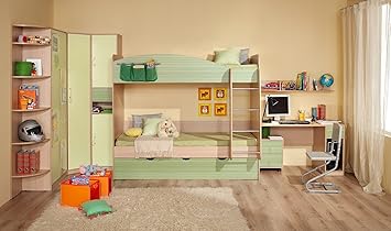 Kinderzimmer Kombination Set 3 9 Tlg Bett 80 X 200cm Farbe Grun Kaleidoskop Grun Amazon De Kuche Haushalt