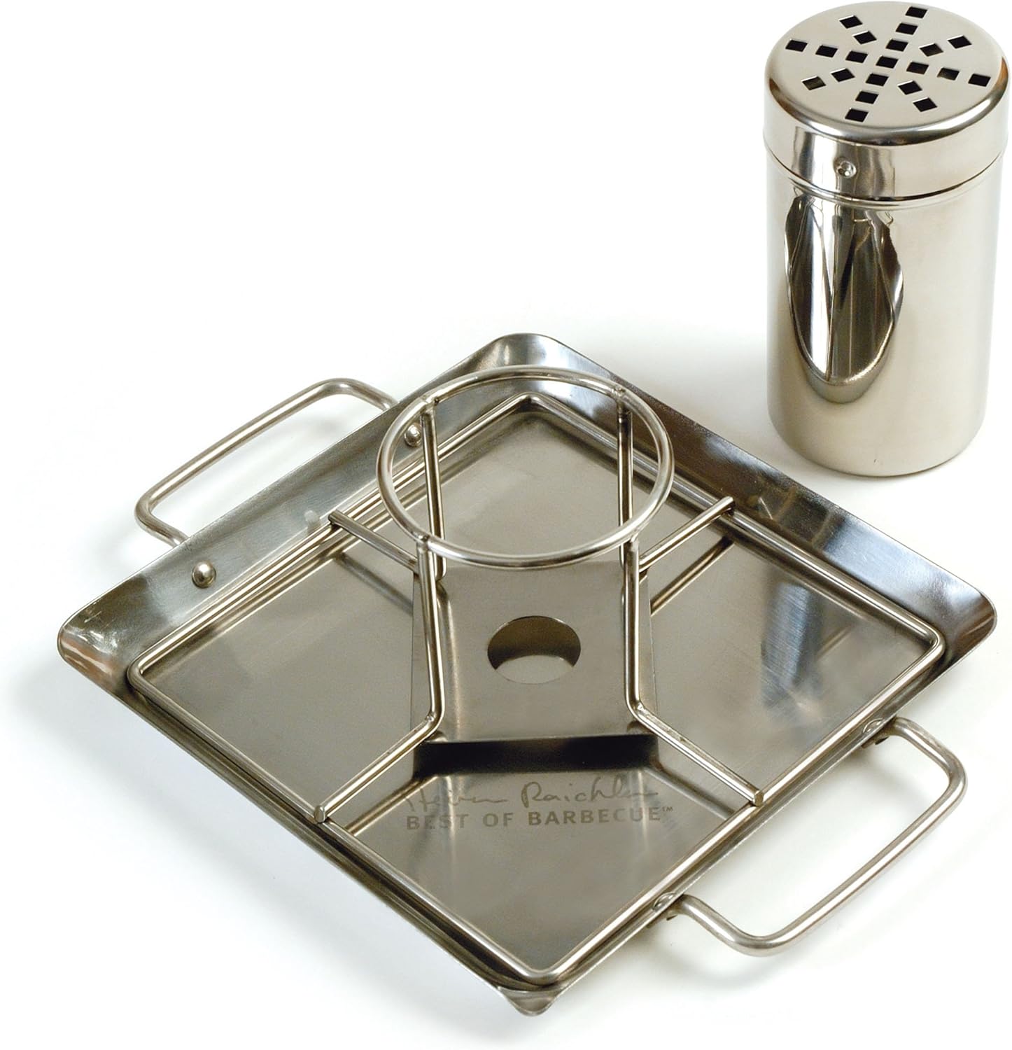 Steven Raichlen Bierdosen-Hähnchenhalter mit Abtropfschale, aus Edelstahl, Silver, 7,8 x 24,99 x 19 cm