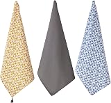 Penguin Home Set of 3 Recycled Cotton Tea Towels Grey Ochre Blue 50x70cm