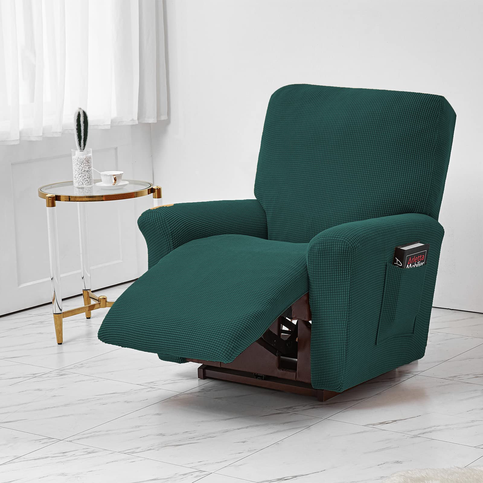 Stretch Recliner Covers, Jacquard Recliner Chair Slipcovers, Polyester Furniture Cover Recliner Sofa Couch Cover With Pocket for Living Room Sofa Cover (A Dark Green)