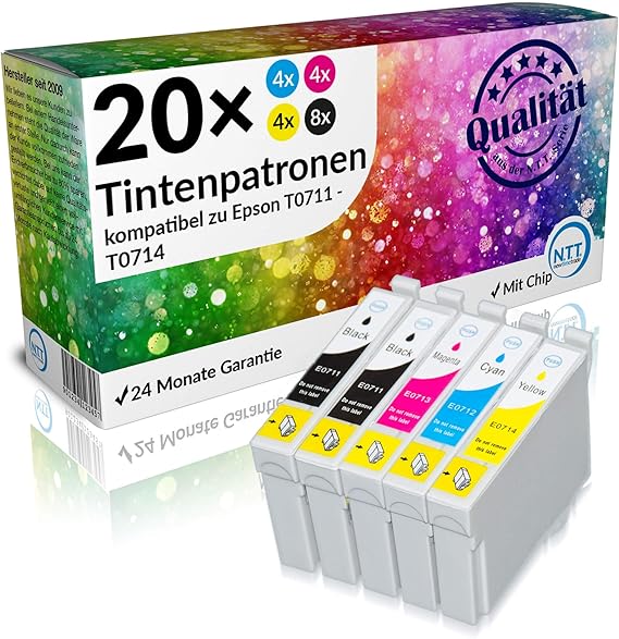 N.T.T.® 20 Stück XL Druckerpatronen, Sparset für Epson ...
