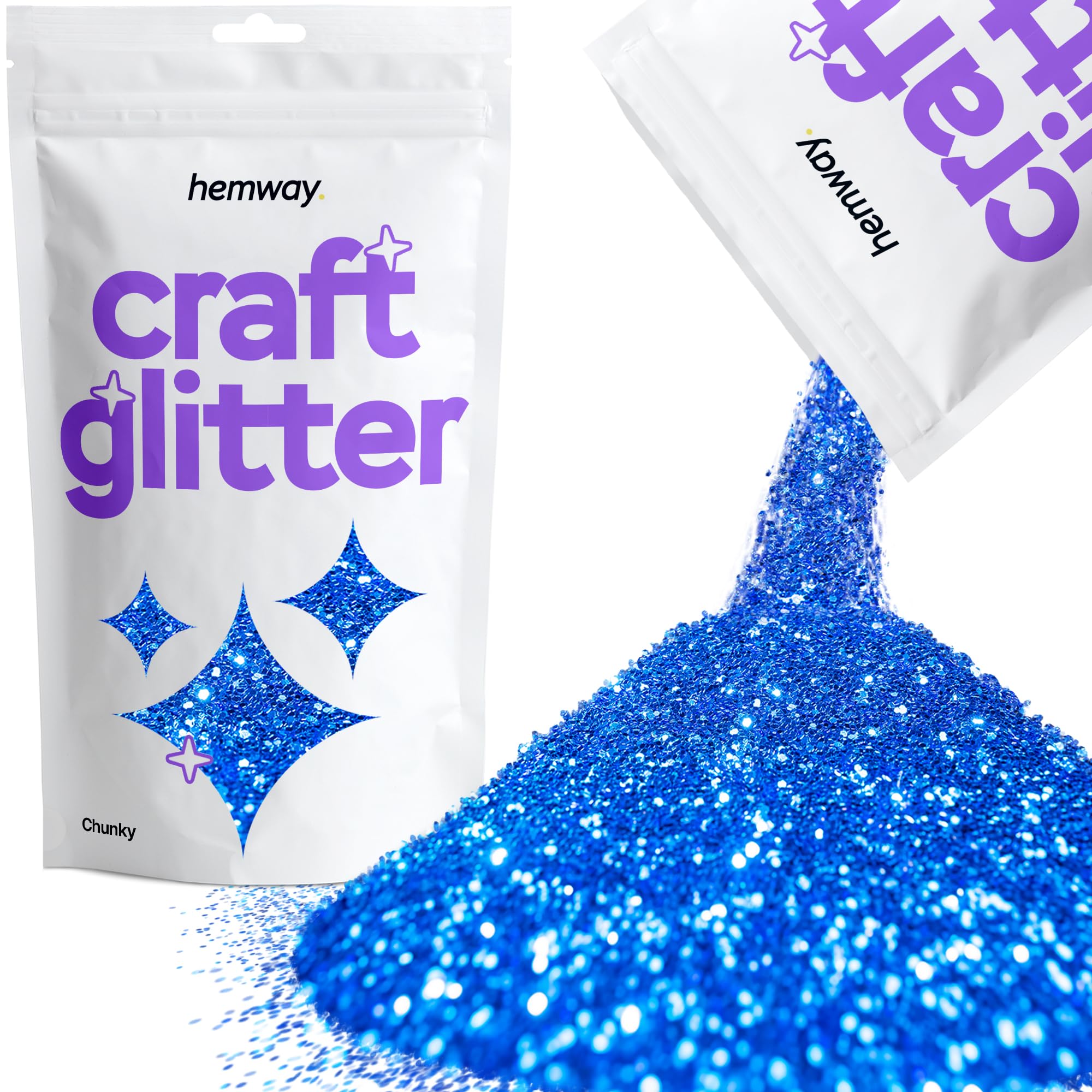 Hemway Craft Glitter Sapphire Blue 100g Chunky Glitter for Crafts, Resin, Cosmetic, Nail, Face, Body, Festival, Tumblers, Art, Candle, Crafting
