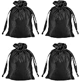 MECCANIXITY Satin Bags with Drawstring, 4x6 Inch Wedding Favor Bag Mini Gift Packaging Bag for Birthday Christmas Jewelry Party (Black, Pack of 4)