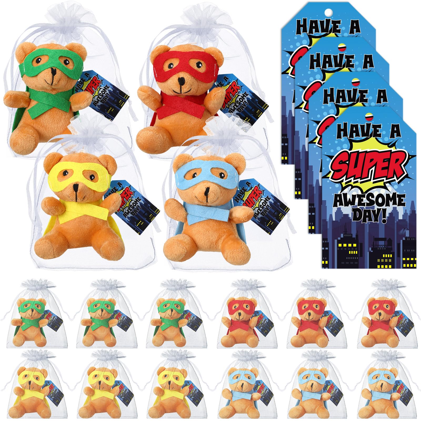 Photo 1 of Silipull 12 Pcs Hero Party Favors Hero Stuffed Animal Bears with Tie Dye Card Back to School Gifts