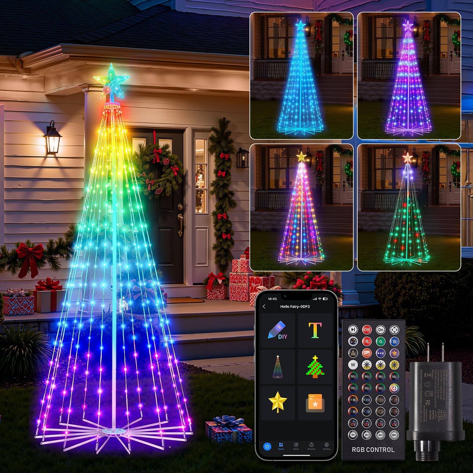 Photo 1 of Smart Christmas Cone Tree LED Lights, 7ft 295 Music Sync with Remote APP and Pattern, Local Control and Text Displayable, 16 Million Colors Light Show Tree for Indoor Outdoor Decorations