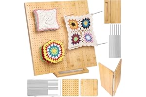 Cynailli 15.4" Foldable Crochet Blocking Board with 20 Pcs Pins, Granny Square Blocking Board, Wooden Block Boards for Knitting & Crochet Projects