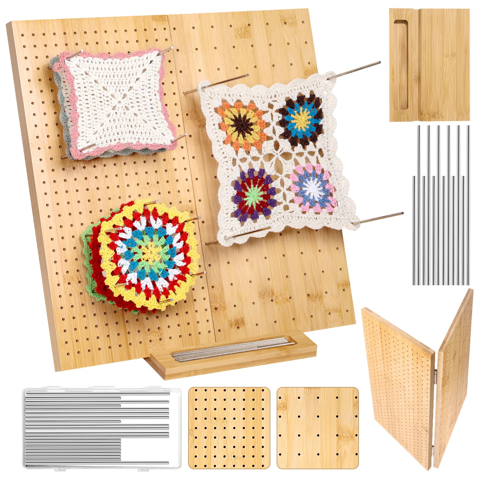 Photo 1 of Cynailli 15.4" Foldable Crochet Blocking Board with 20 Pcs Pins, Granny Square Blocking Board, Wooden Block Boards for Knitting & Crochet Projects