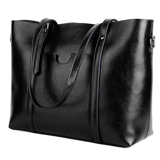 Ausverkauf-Yaluxe Damen Vintage Stil weich Leder Arbeit Shopper Gross Schultertasche schwarz