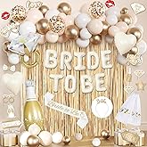 Champagne Gold Bridal Shower Decorations, Bachelorette Party Supplies Kit Includes Bride To Be Foil Balloons, Veil, Tiara Crown, Sash, Fringe Curtains, Photo Props for Engagement Wedding