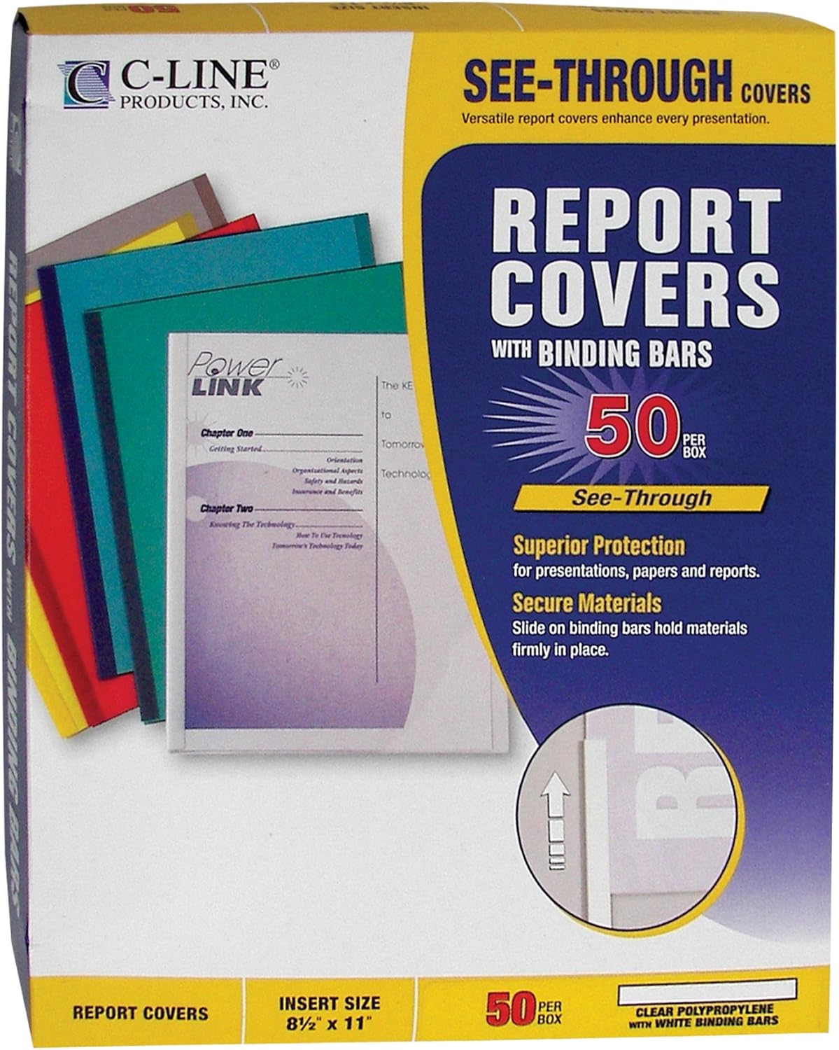 C-Line Report Covers with Binding Bars, Economy Clear Plastic, White Bars, 8.5 x 11 Inches, 50 per Box (32457) : Office Products