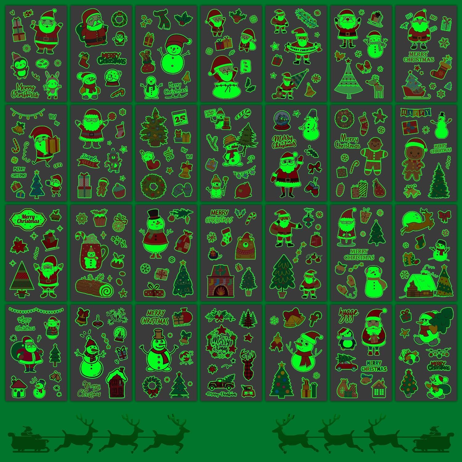 Partywind 56 Sheets (535 Glow Styles) Christmas Temporary Tattoos Party Decorations, Luminous Christmas Holiday Party Supplies for Kids Stocking Stuffers, Tattoo Stickers for Xmas