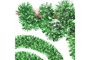Bestregerd 50 Feet Green Christmas Tinsel Garland, Metallic Hanging Tinsel Streamers Garland for Christmas Decorations, Garland for Christmas Tree Birthday Party Indoor and Outdoor
