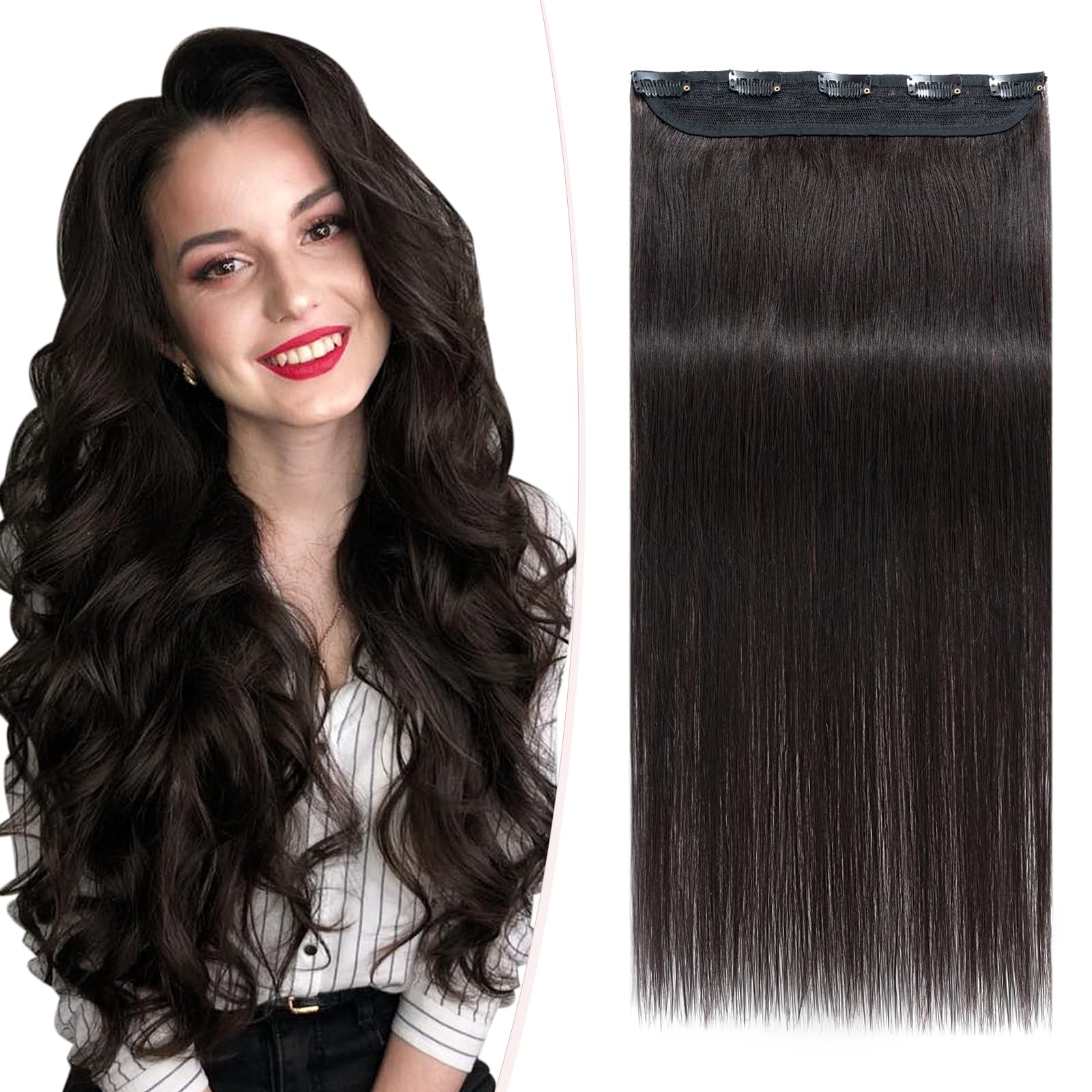 SEGOHAIR Clip-in Hair Extensions - Real Human Remy Hair, 22" One Piece, 5 Clips, Seamless, Natural Black (55g) — image 1
