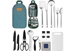EWOVUV Camping Cooking Utensils Set- Camping Essentials Cookware Accessories Gear Must Haves Camper Tent Camp Kitchen Rv Gadgets Outdoor Stove Portable Picnic Gifts for Women BBQ Stuff