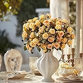 Artificial Rose Flowers for Outdoor 4 Bundles Rose Bouquet with Daisy Faux Flowers UV Resistant for Home Indoor Outside Garden Porch Window Box Balcony Yard Porch Fall Decor (Yellow)