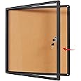 SWANCROWN Lockable Noticeboard Wall-Mounted Bulletin Cork Boards Tamper Proof Information Board Indoor,Black Frame,28x26 inch (6xA4)