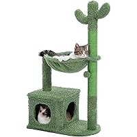 MUTTROS Cactus Cat Tree 40" Cat Tower with Large Metal Carpet Hammock, Cat Scratching Post for Indoor Cats with Condo& Dangli