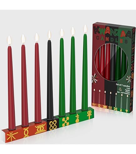 8 Pcs Kwanzaa Candle Set Includes 7 Pcs Red Green Black Flameless Taper Candles And 1 Pc Wooden Handmade Kinara Candle Holder, Electric Kwanzaa Decorations For Africa Celebration Table - View #8