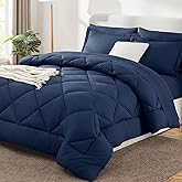 CozyLux Queen Comforter Set Navy Blue - Bed in a Bag Queen Size 7 Pieces, Luxury Soft Bed Set for All Seasons, Bedding Set with Down Alternative Comforter, Sheets, Pillowcases & Shams