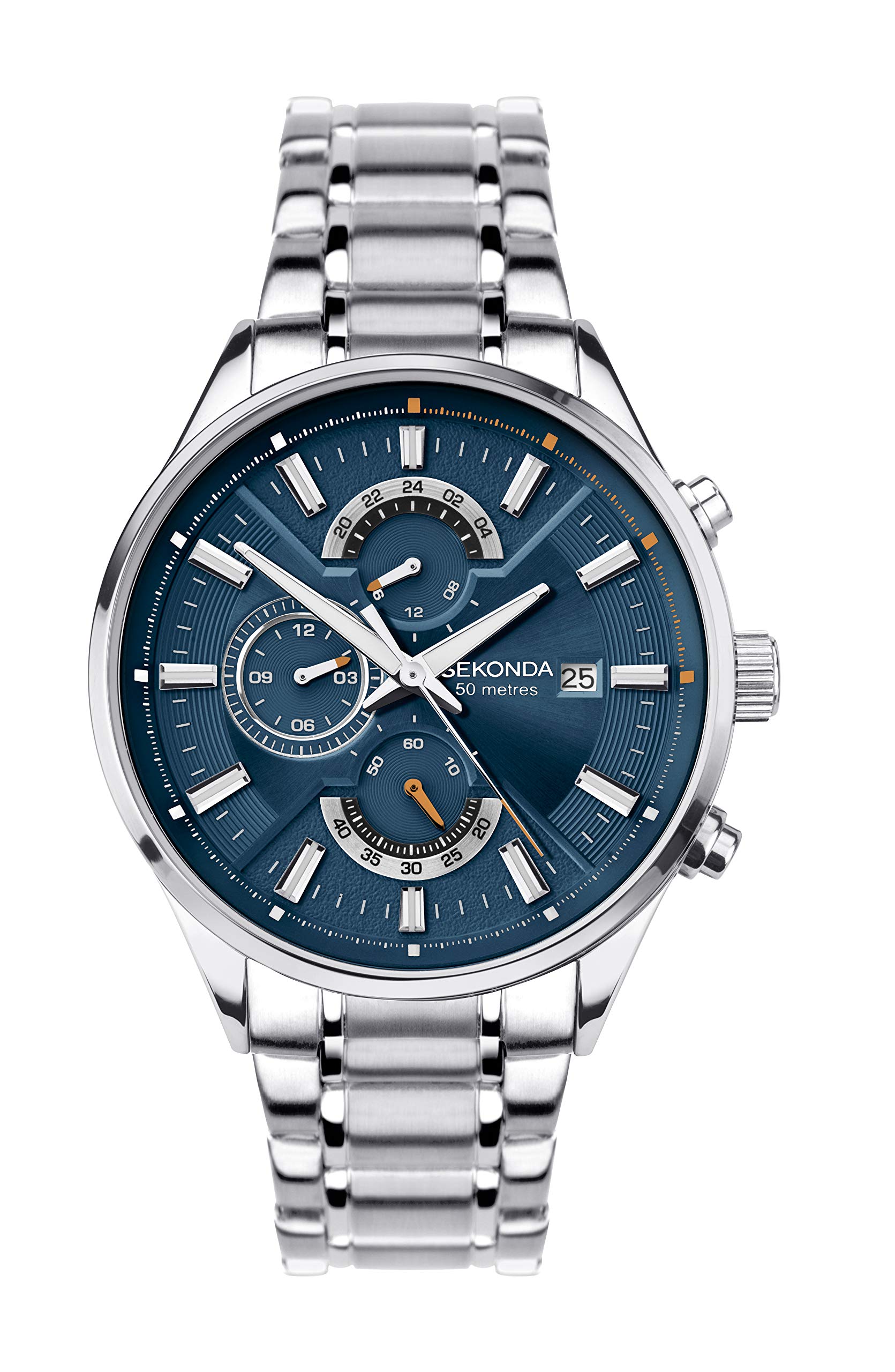 Sekonda Speed Mens 44mm Quartz Watch in Blue with Analogue Date Display, and Silver Stainless Steel Strap 1839