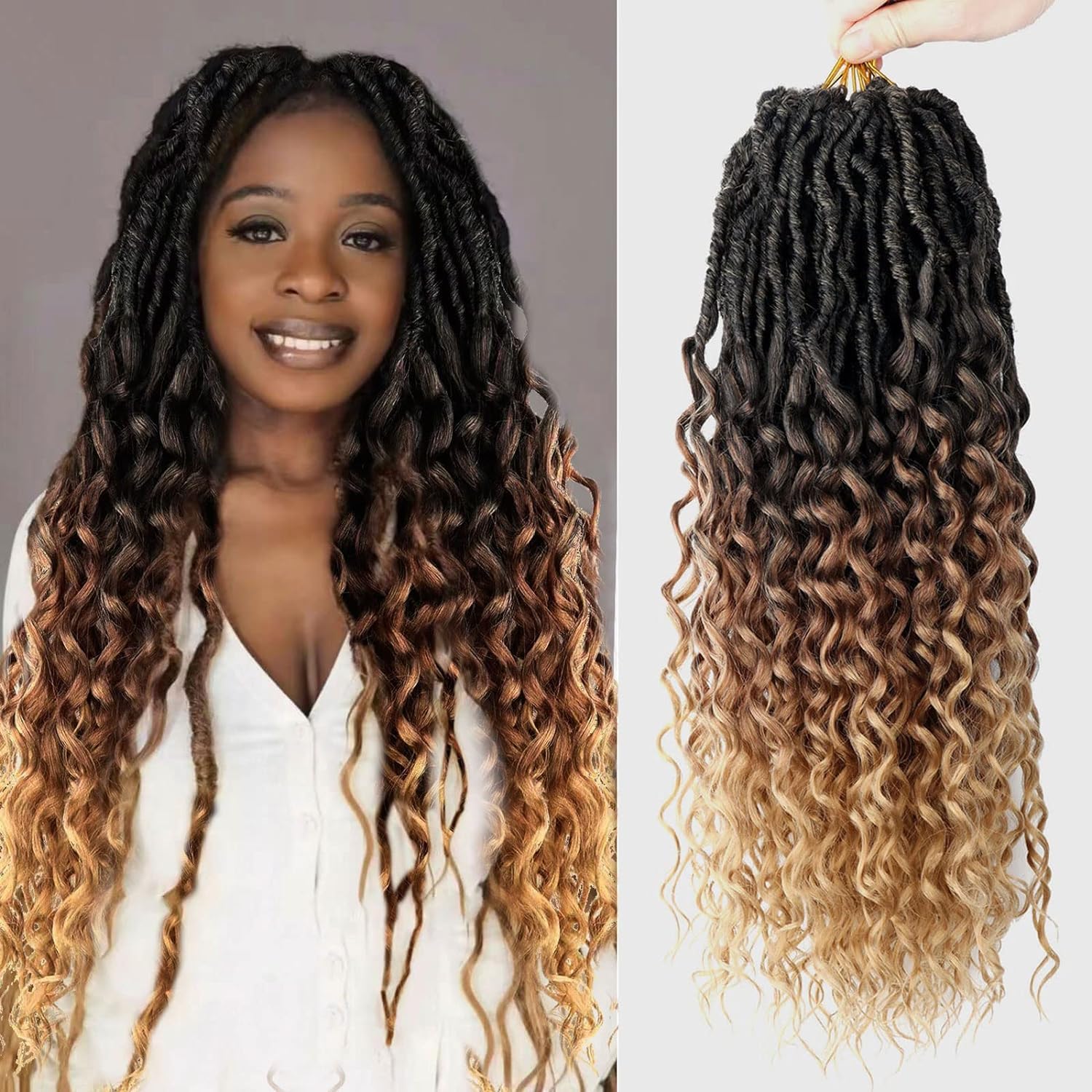 FANWYFYU 18 Inch Goddess Locs Crochet Hair Deep Wave 6Packs New Soft Faux Locs Crochet Braids Pre Looped Hair Extensions for Black Women(1B/30/27) — image 1