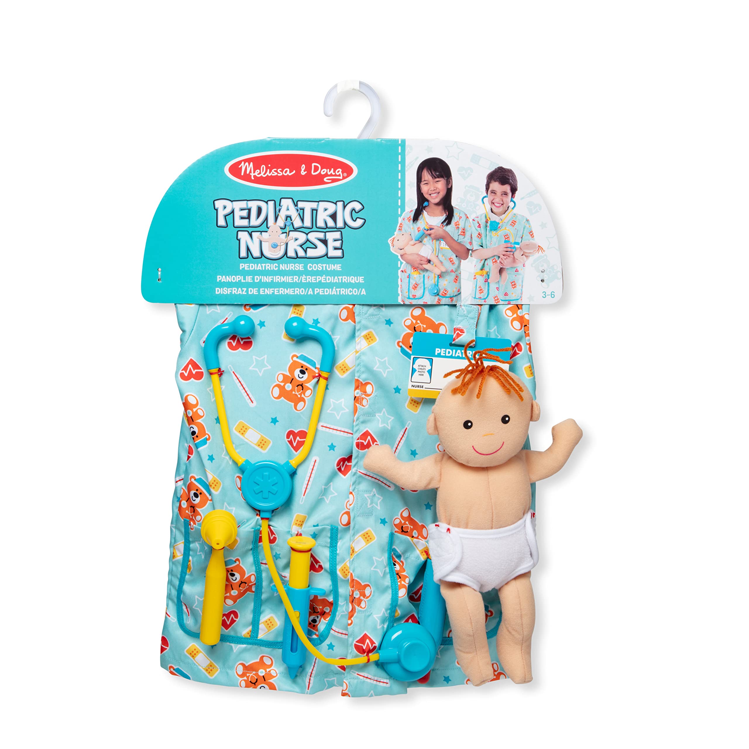 Melissa & Doug Pediatric Nurse Role Play Costume Set (8 pcs) - Includes Baby Doll, Stethoscope