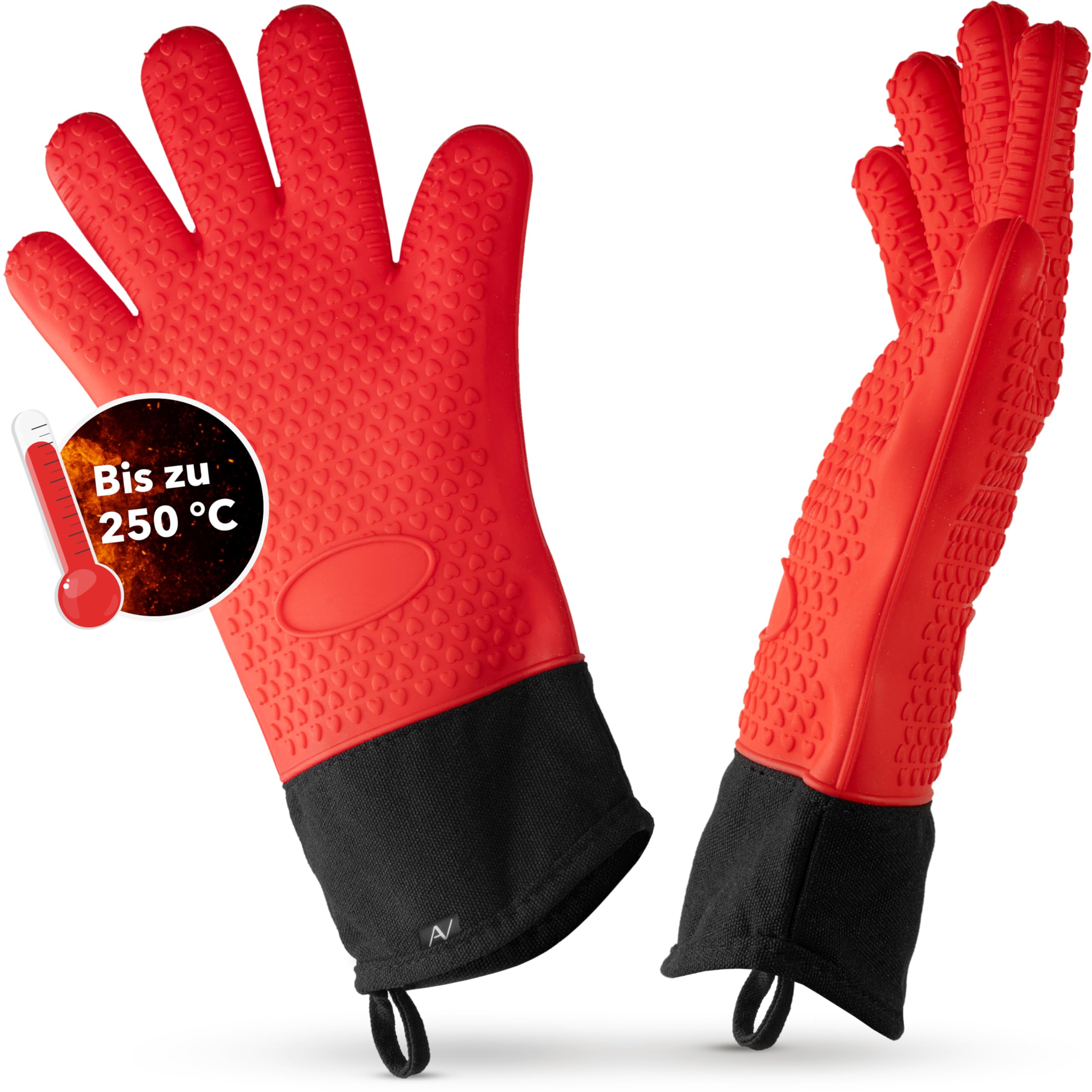 AVANA Silicone Oven Gloves Heat Resistant Grill Gloves Anti-Slip Cooking Gloves with Soft Cotton Lining Gloves up to 250°C - Red
