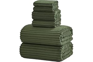 NALIVO 6-Piece Bath Towel Set(30"x60"), 2 Large Bath Towel Sheets, 2 Hand Towels and 2 Washcloths - Highly Absorbent Quick Dry Microfiber,Ultra Soft Towel Set for Bathroom (Olive Green)