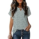 Dokotoo Women's Casual Crewneck Boho Short Sleeve Shirts 2025 Summer Floral Print Chiffon Blouses Bohemian Top Shirts