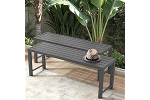 Stabrech Grey Outdoor Backless Bench for Garden, Set of 2, Metal Outdoor Bench Weatherproof, Patio Benches for Outdoors, Benches Seat for Backyard, Porch, Plant Stand and Holder