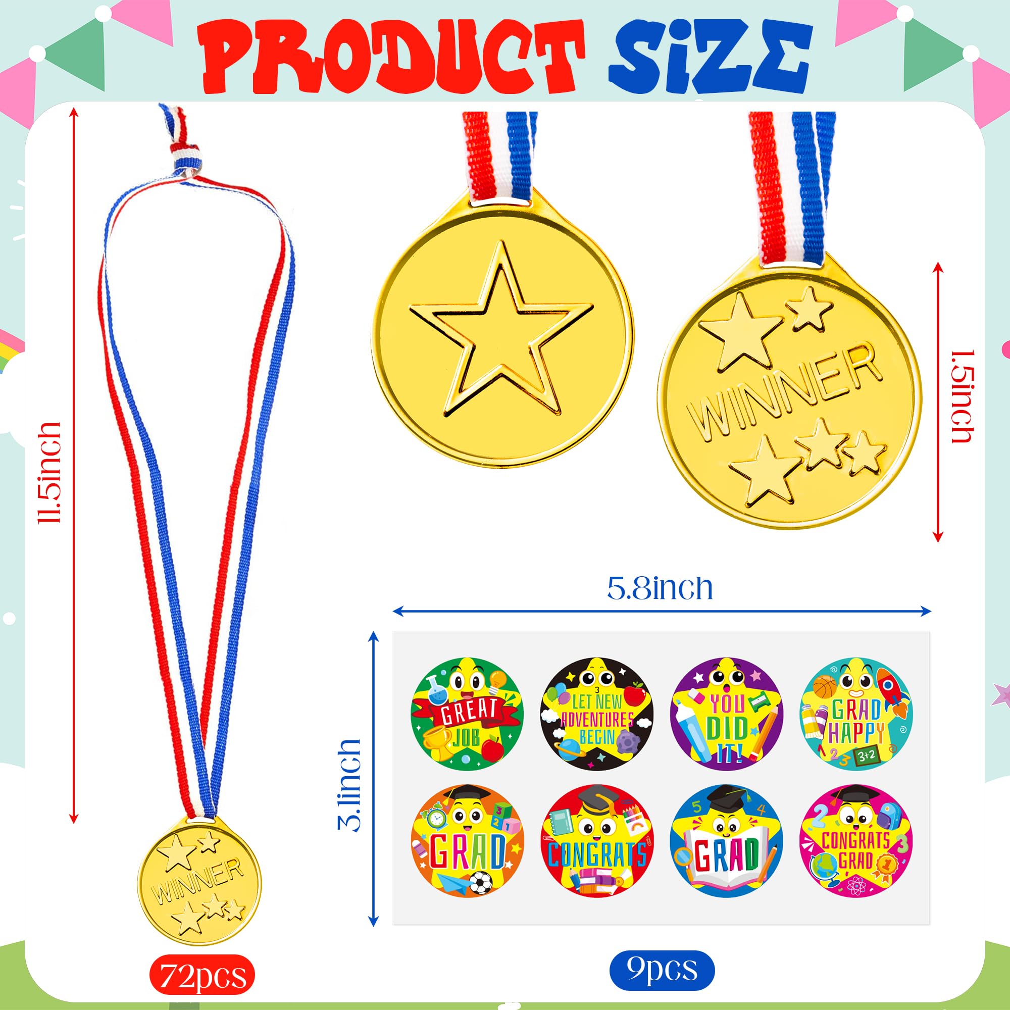 BeYumi Graduation Star Award Medals - 72Pcs Kindergarten Graduation Medals for Kids with Neck Ribbon Preschool Graduation Medals for Student Bulk Graduating Gift Party Favors Supplies Classroom Reward - view 2