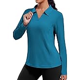 PINSPARK Long Sleeve Shirts for Women UPF 50+ Sun Shirt Workout Tops Quick Dry V Neck Athletic Running Hiking Golf Polo S-3XL