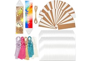 SWATOM Kraft Paper Blank Bookmarks Cardstock 50 PCS Bulk for DIY Classroom Projects Gifts Tags with Tassels PVC Tags (White & Brown)