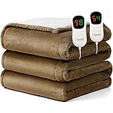Homemate Electric Heated Blanket Queen Size - 84"x90" Heating Blanket Queen Size Dual Control 1/2/4/6/8 Hours Auto-Off 10 Heat Level Over-Heat Protection Flannel Sherpa ETL Certification