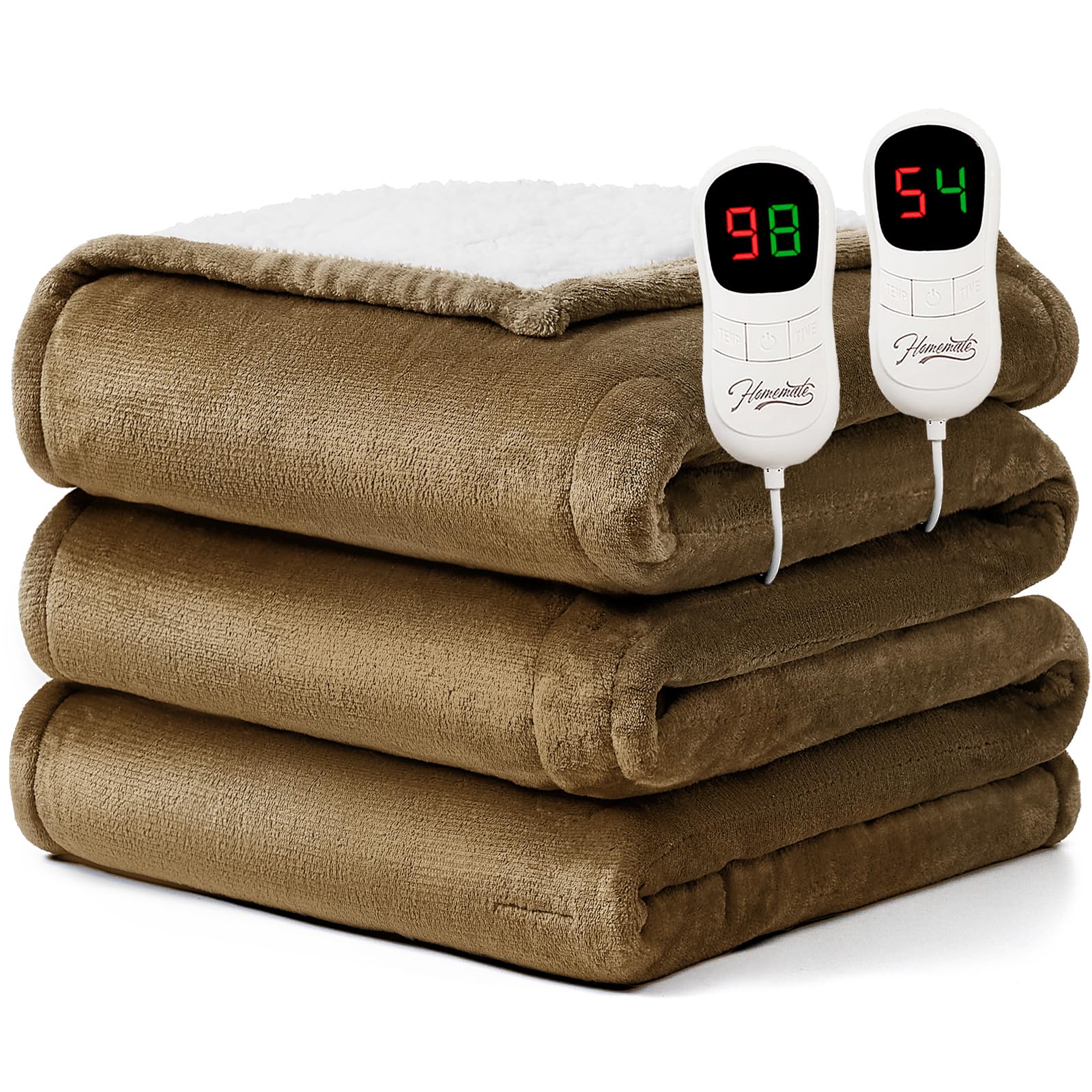 Photo 1 of ***(HEAVILY USED/ MINOR DAMAGE)***Homemate Electric Heated Blanket King Size - 100"x90" Heating Blanket King Size Dual Control 1/2/4/6/8 Hours Auto-Off 10 Heat Level Over-Heat Protection Flannel Sherpa ETL Certification