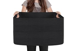MEGASKET Extra Large Rectangle Storage Basket, 23.6" x 17" x 12" Black Blanket Basket Living Room, Big Cotton Rope Shoe Blanket Storage Bin, Woven Kids Dog Toy Bin Box Organizer, Wicker Laundry Basket