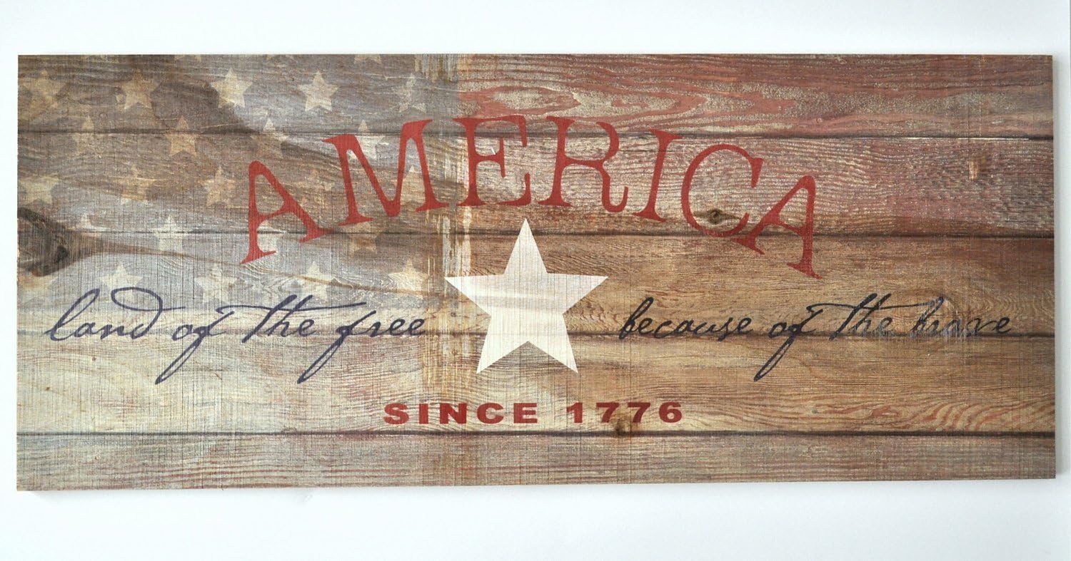MRC Wood ProductsAmerica Land Of The Free Because Of The Brave Rustic Wood Wall Sign 9x22