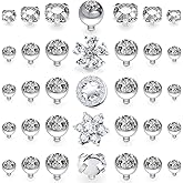 Ocptiy 14G Grade 23 Titanium Dermal Piercing Tops Hypoallergenic Dermal Jewelry Internally Threaded Clear Star Heart Flower Gem Dermal Tops Piercing Jewelry for Women Men 35PCS