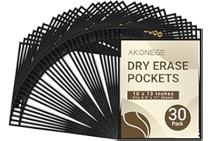 AKONEGE 30 Pack Oversized Dry Erase Pocket Sleeves Reusable 10 x 13 Inches Black Shop Job Ticket Holders Clear Plastic Sleeves Sheet Protectors for Documents, Teacher Classroom & Office Supplies