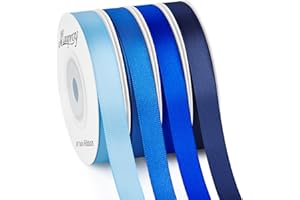 Mauproy 3/8 Inch Blue Satin Ribbon, 4 Rolls Total 40 Yards, Double Faced Mixed Blue Thin Ribbon for Gift Wrapping, Flower Bouquets, Crafts, Wedding Decorations