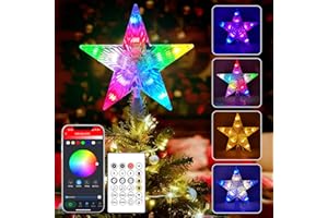 SIXVALA 7" Christmas Star Tree Topper Lighted, Smart App & Remote Control RGB Color Changing Star Tree Topper with DIY, Scene
