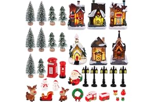 36Pcs Christmas Village Sets Christmas Miniature Figurines Christmas Village Houses LED Holiday Time Village Figurines Mini C
