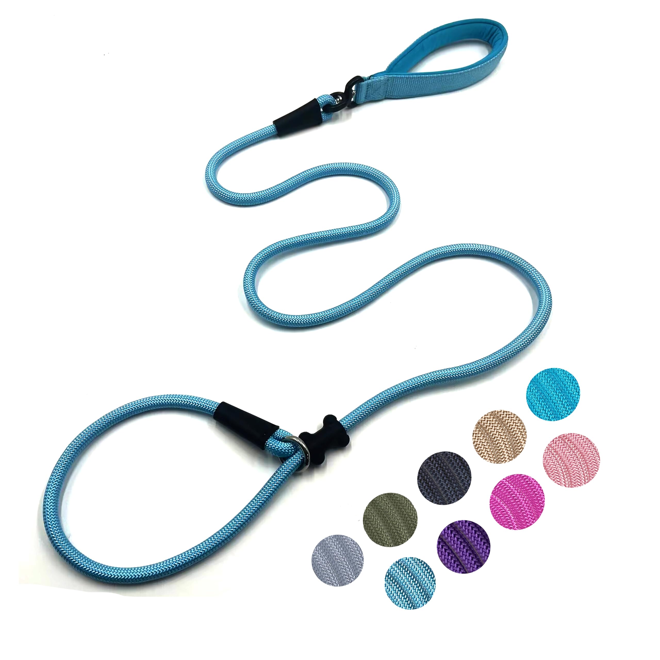 Slip Lead Dog Leash Strong Nylon Rope Leash with Comfortable Handles and Walking Training Lead for Small Medium Large Dogs (Light Blue, 1/2"×6ft)